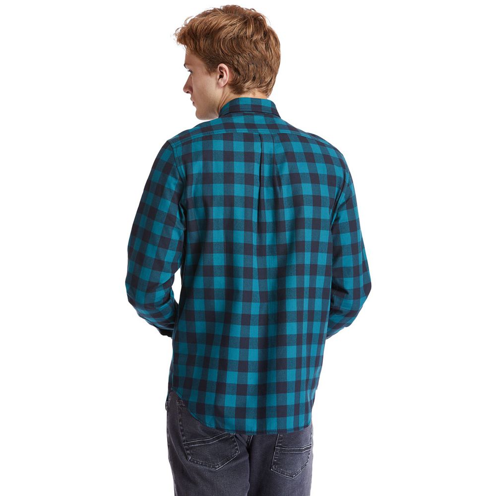 Timberland Mens Shirts Nashua River Long-Sleeve Flannel Check - Blue/Black - India WS1029547